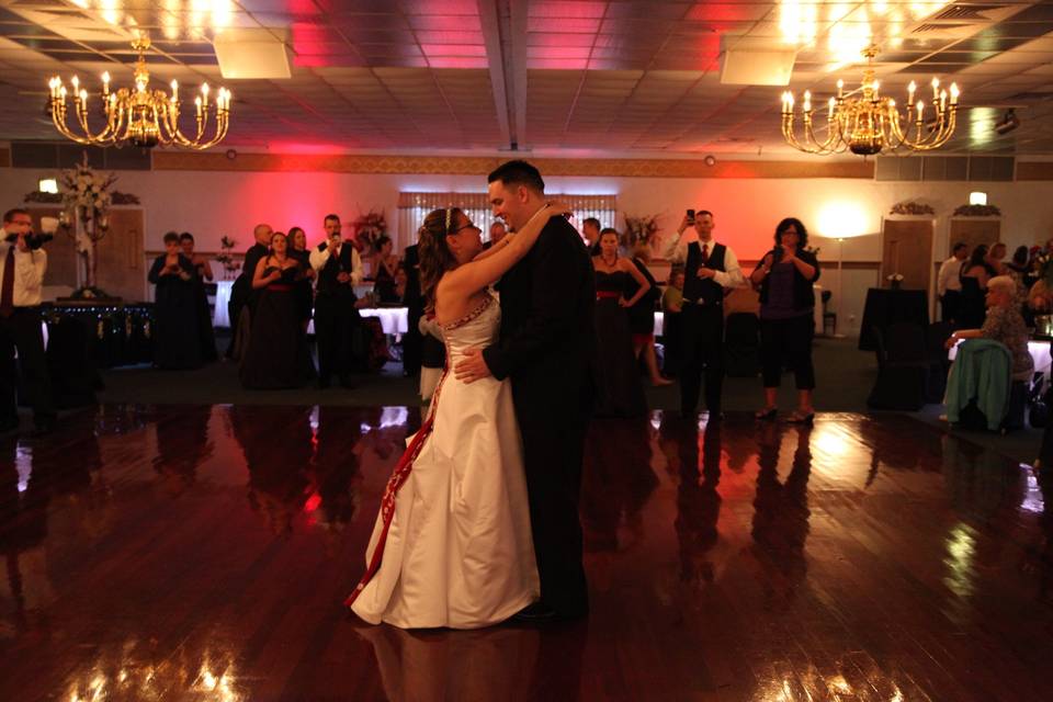 Bride and groom dancing