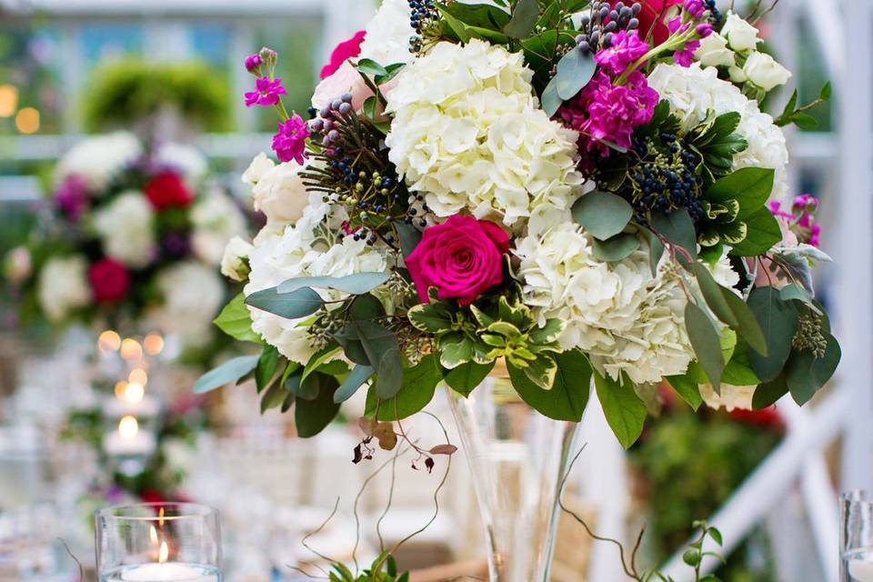 Table setup with flower centerpiece