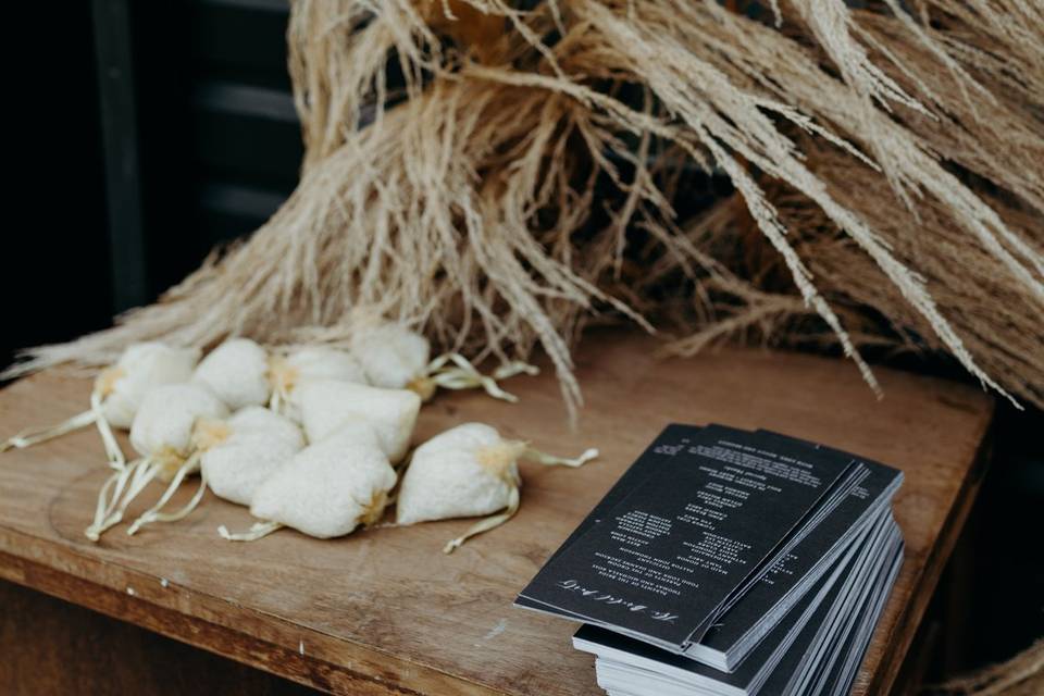 Decorated table with info cards for guests