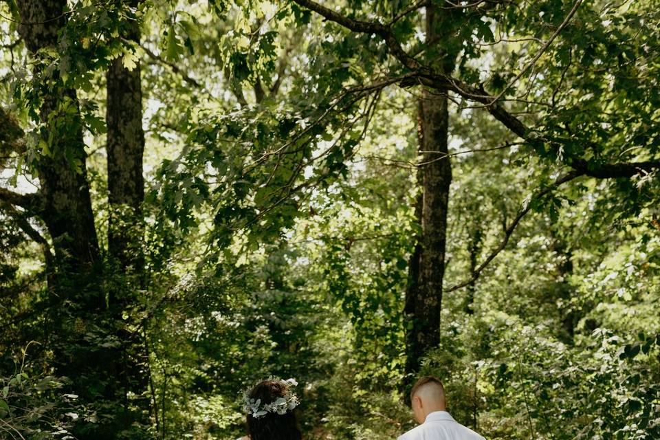 Walking through nature hand-in-hand