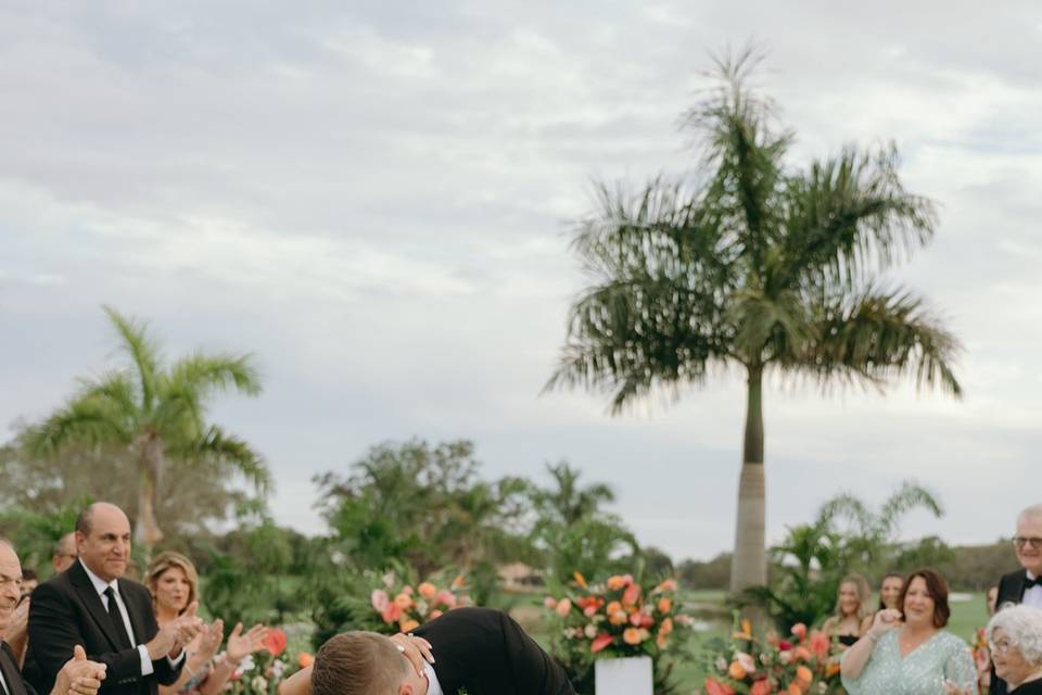 Bride and groom kiss
