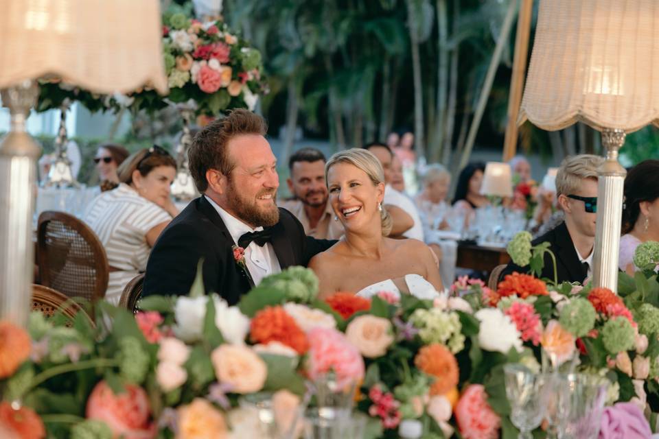 Bride and groom smiling