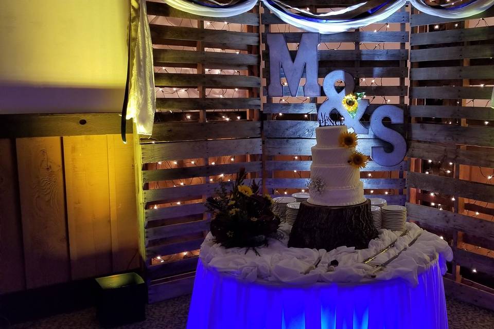 Wedding cake & up-lighting