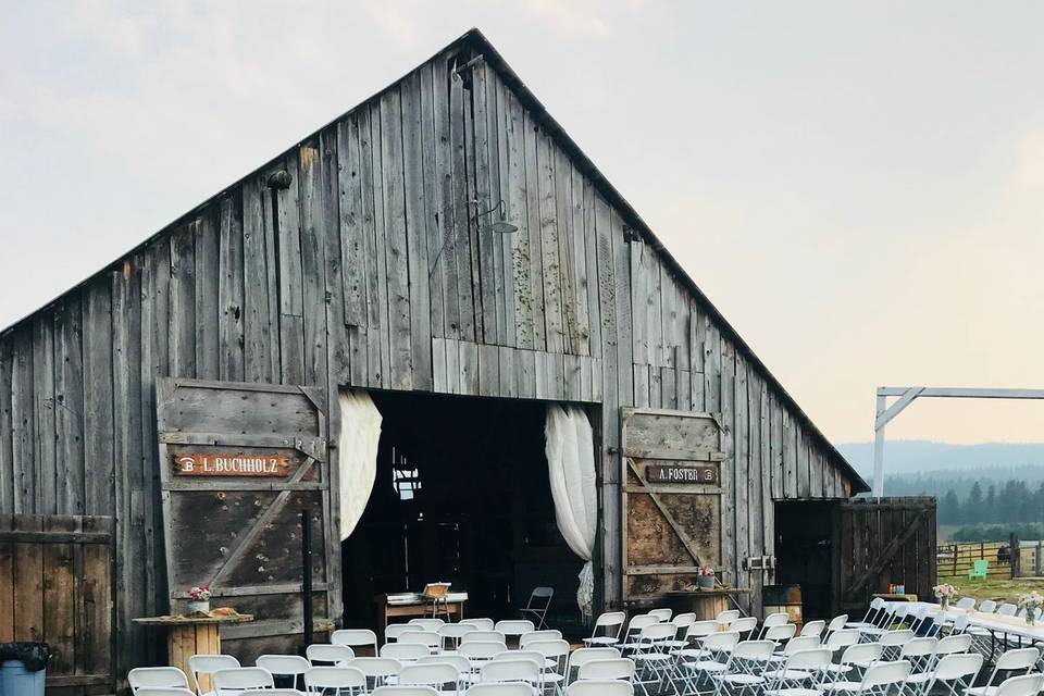 Facing inside the barn