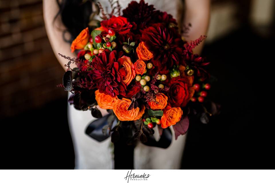 Orange and red floral arrangement