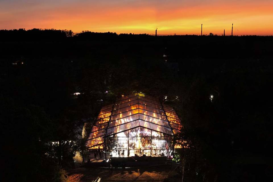 Greenhouse structure at night