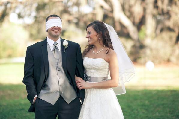 Blindfolded groom