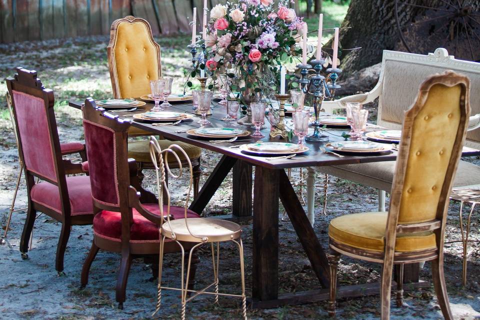 Table setup with centerpiece