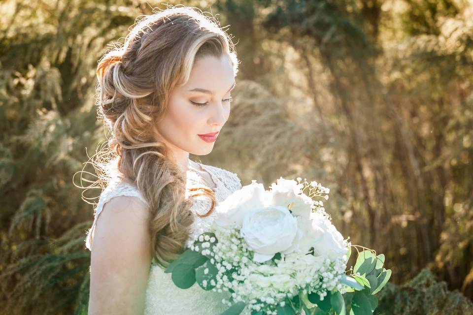 The bride holding her bouquet