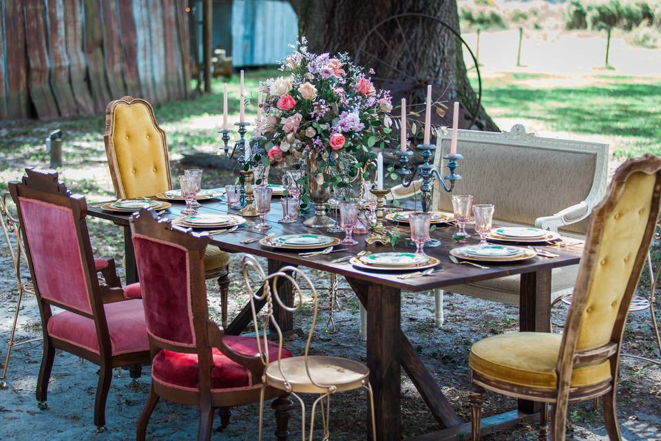 Table setup with centerpiece