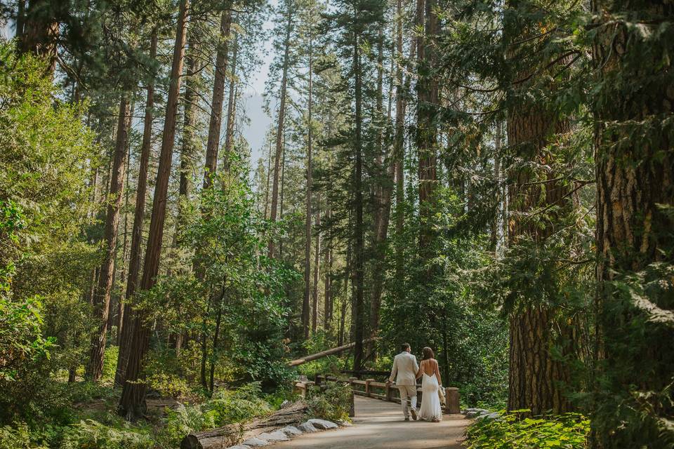 Bride and groom walking