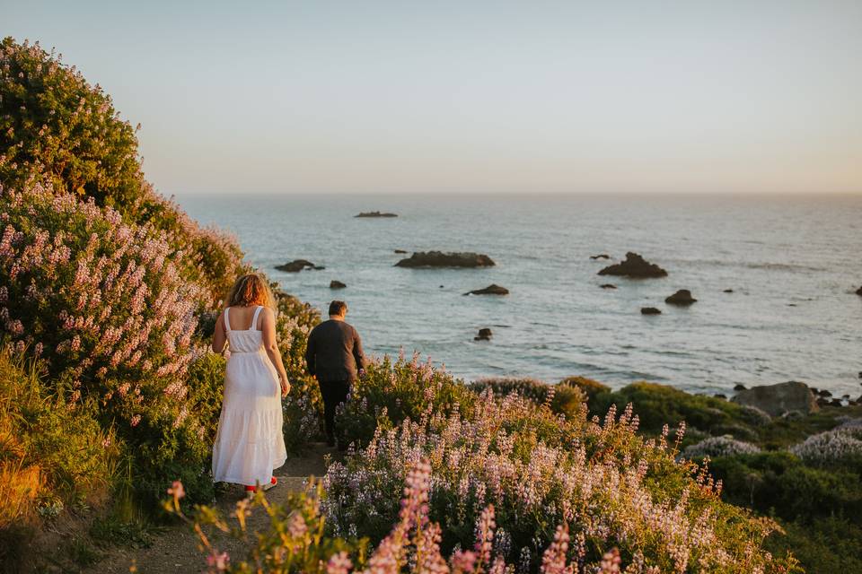 Couple walking flowers