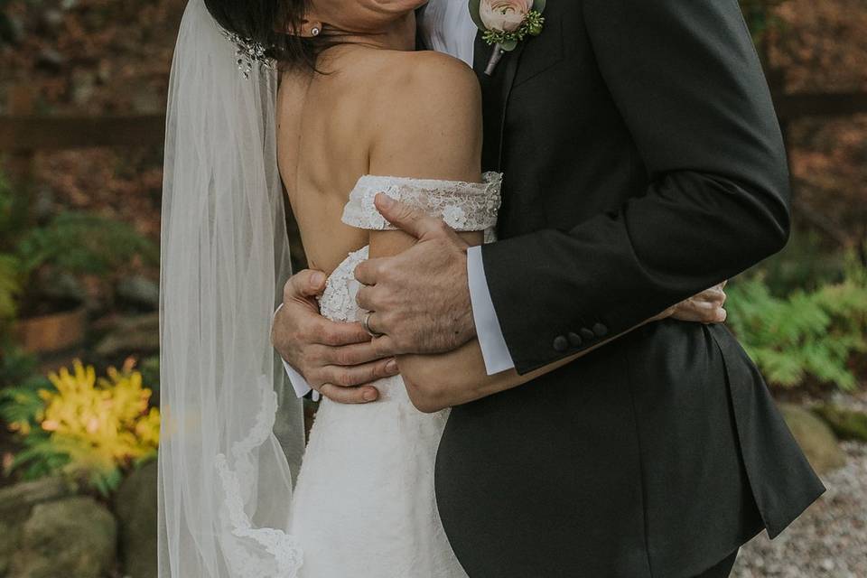 Bride and groom smiling