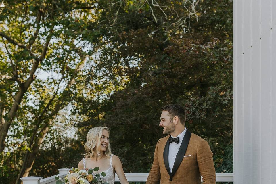 Bride and groom smiling