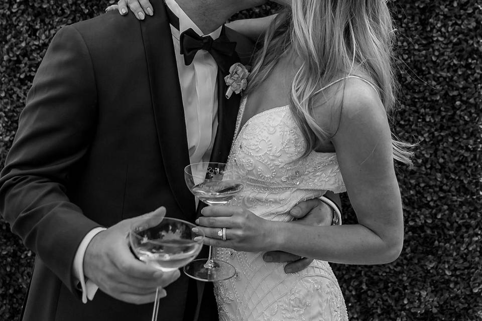 Bride and groom kissing