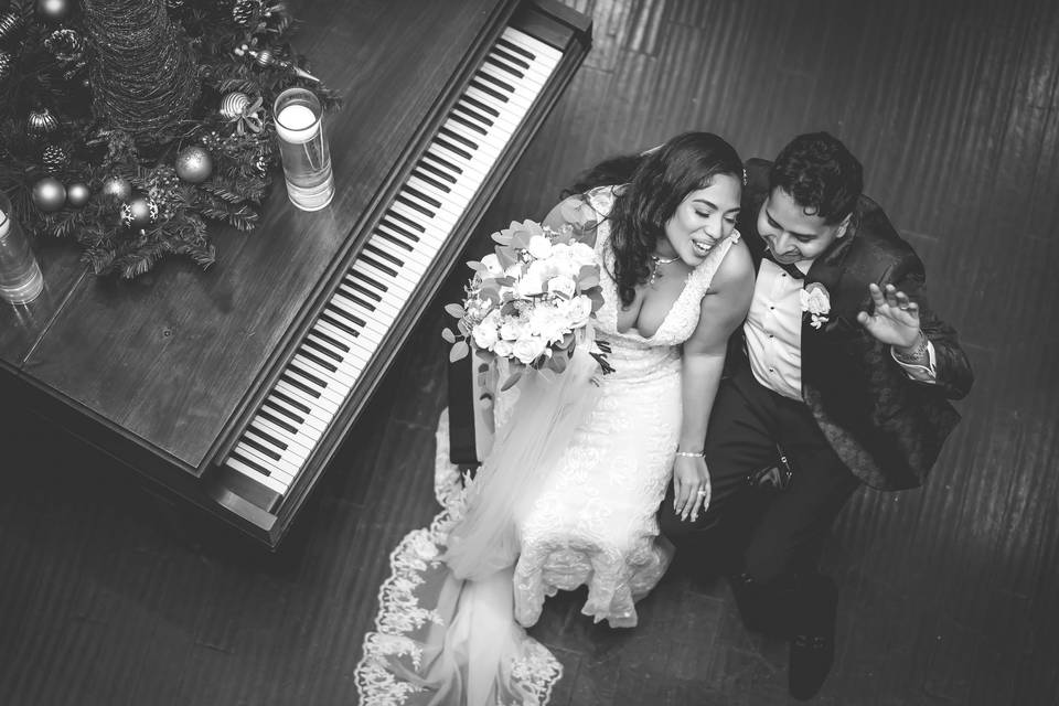 Bride and groom Top View