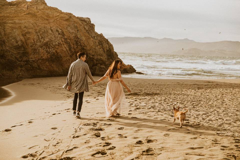 Beach Golden hour engagement