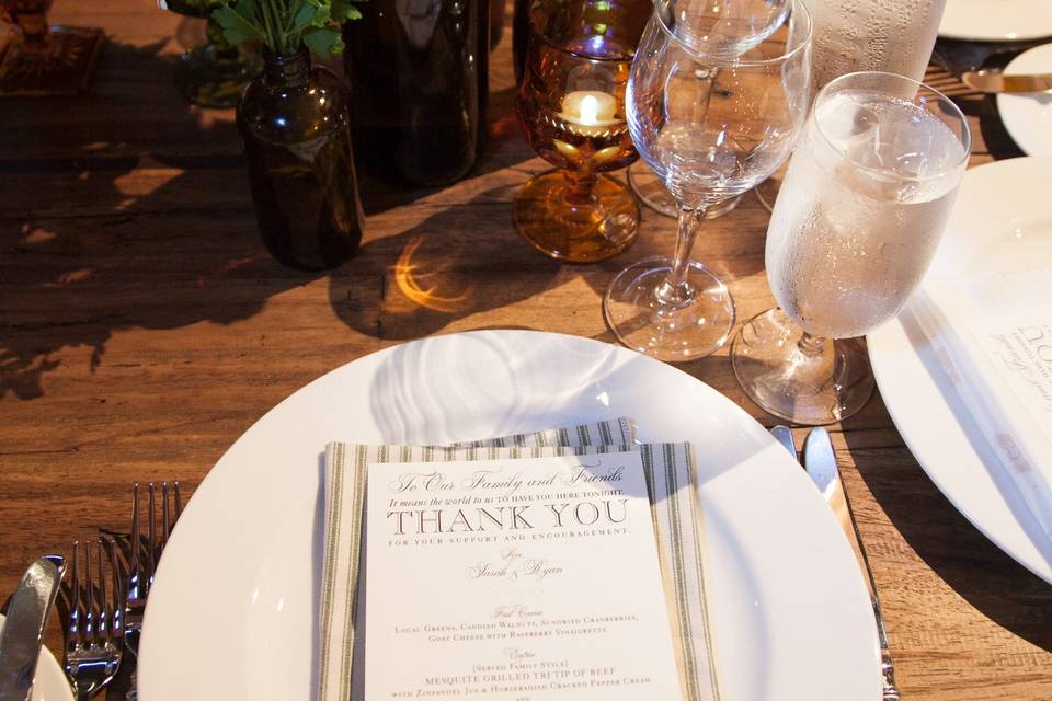 The menu doubled as the couple's thank you note to their guests.