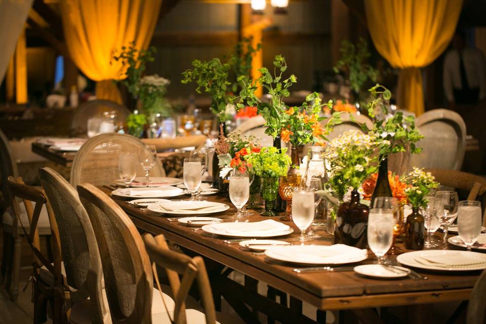 Tabletop view of the centerpieces.
