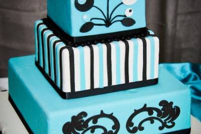 4-tier blue square cut cake