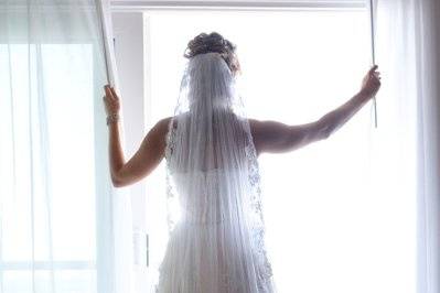 beautiful alencon lace veil - fingertip length