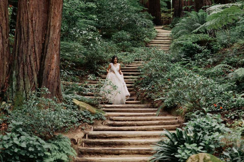 Bride walking down steps