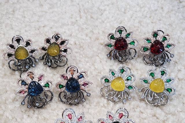 AD Studs with Engraved Semi-Precious Stones