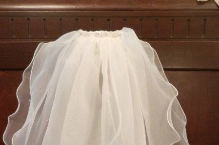 Custom 2 tier lettuce edge organza beaded veil with crystals