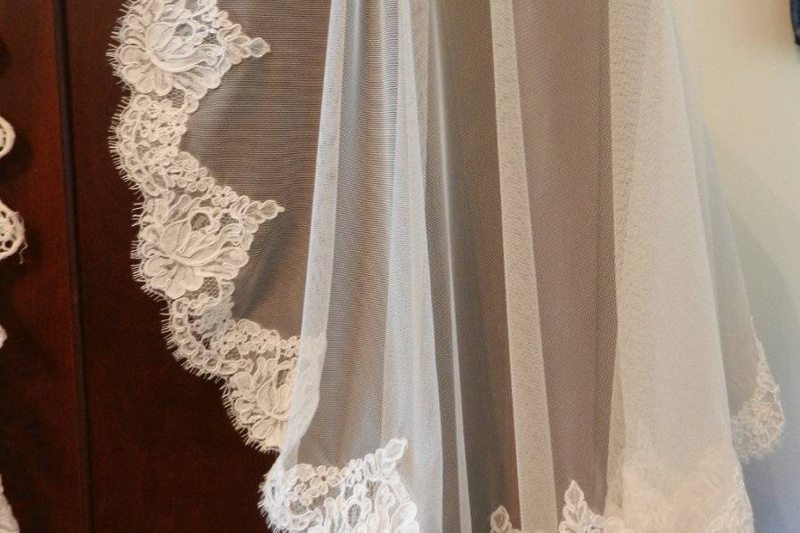 Custom veil...Alencon re-embroidered lace on English netting in ivory