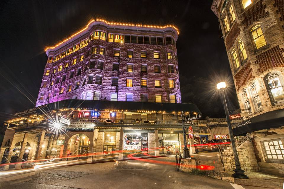 Basin Park Hotel at night