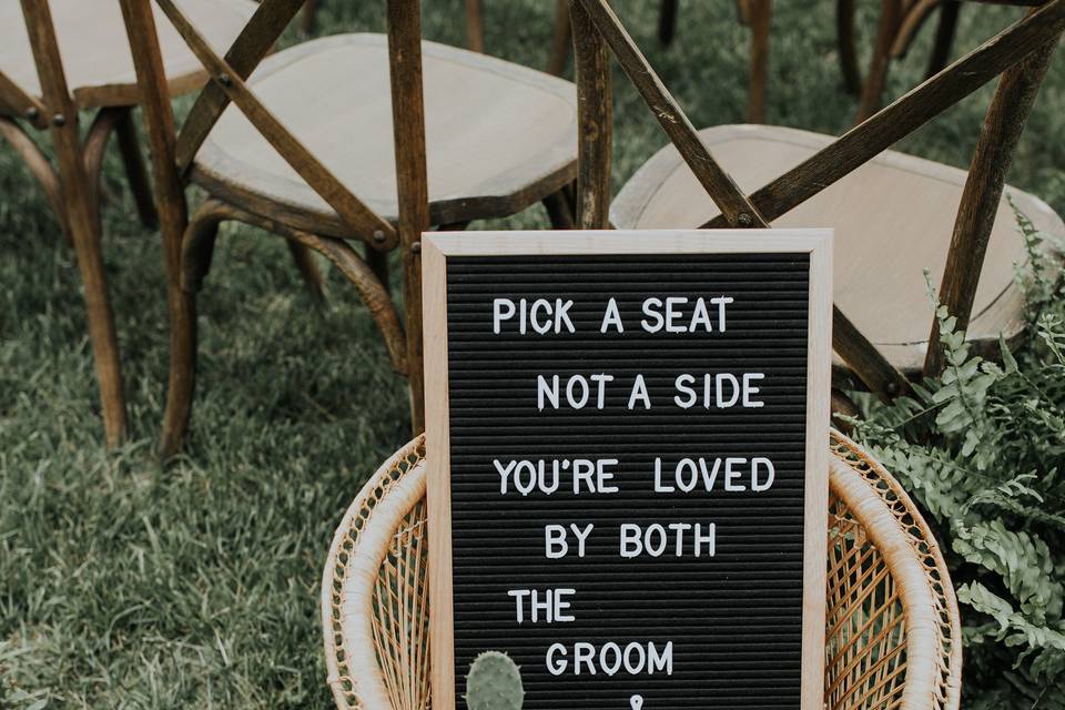 Pick a Seat Not a Side Wedding Sign, Rehearsal Dinner Sign LARGE