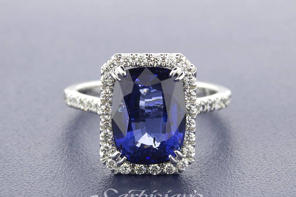 Halo blue sapphire ring