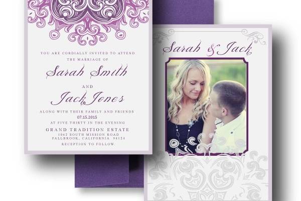 Lovely Lace Photo Invitation, Purple Wedding Invitationswww.thesweetheartshoutout.com