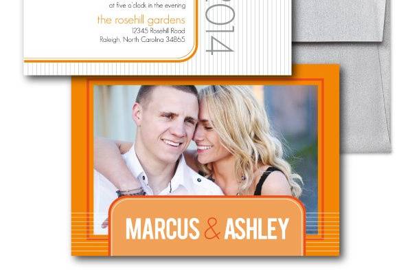 Perfectly Pin Strip Photo Invitation, Orange Wedding Invitationswww.thesweetheartshoutout.com