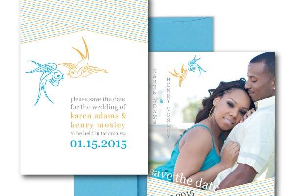 Asian Wrap Save the Date, Blue Save the Dates, Orange Save the Dateswww.thesweetheartshoutout.com