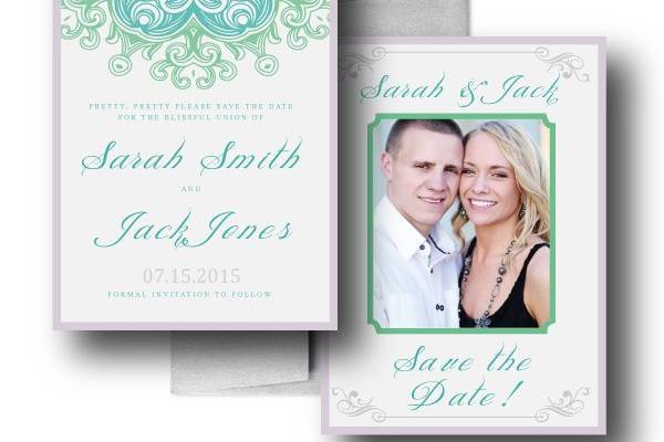 Lovely Lace Save the Date, Green Save the Dates, Teal Save the Dateswww.thesweetheartshoutout.com