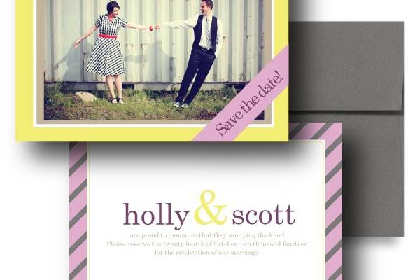 Pleasantly Preppy Save the Date, Pink Save the Dates, Yellow Save the Dateswww.thesweetheartshoutout.com