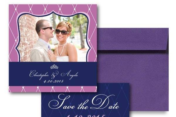Royal Charm Save the Date, Purple Save the Dateswww.thesweetheartshoutout.com