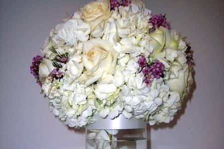 Large ball of hydrangea/white roses/touch of lavender