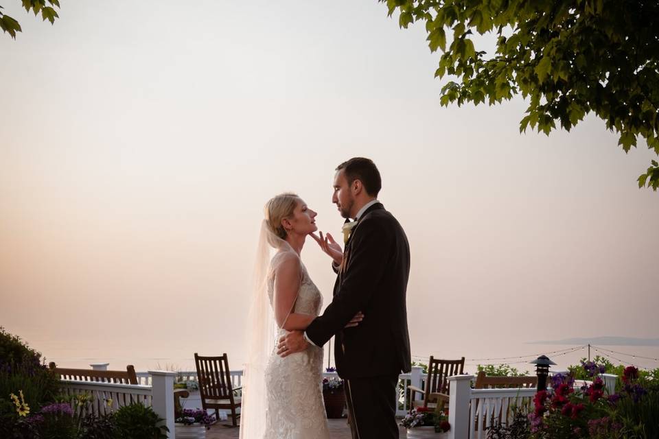 Newlyweds at sunset