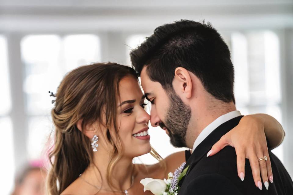 Bride and groom dancing