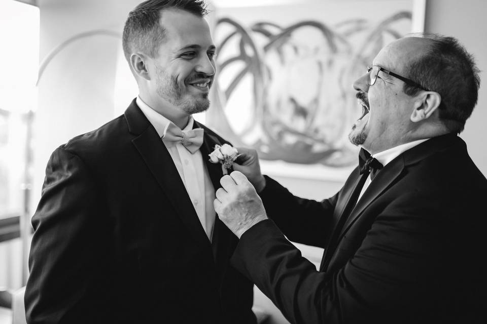 Getting ready with the groom
