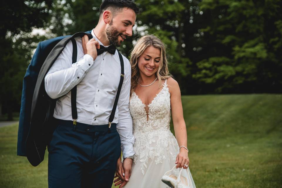 Newlyweds walking together