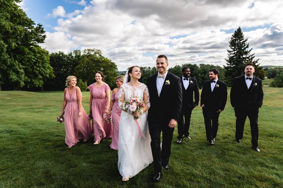 Newlyweds and bridal party
