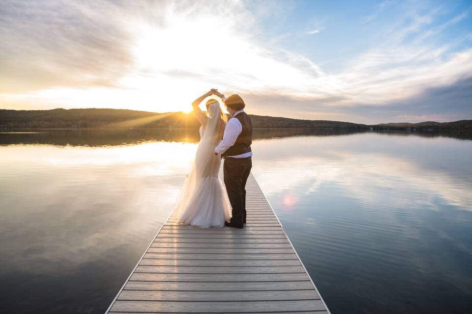 Newlyweds at sunset