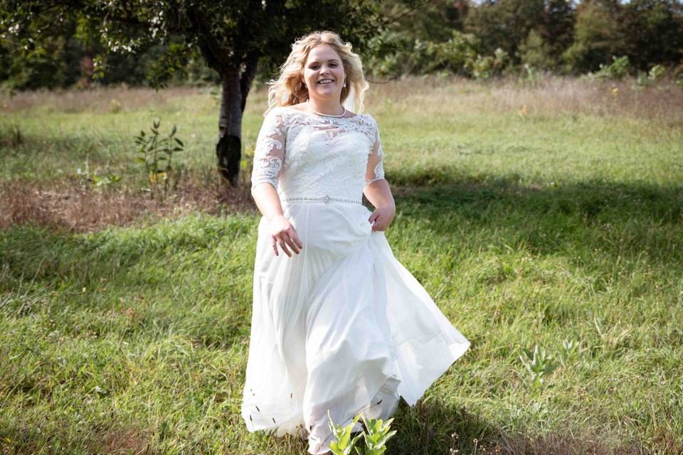 Bride running