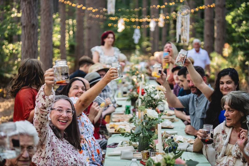 Guests celebrate newlyweds