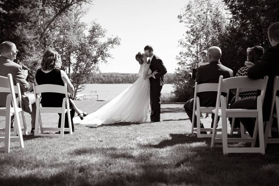 Newlyweds share a first kiss