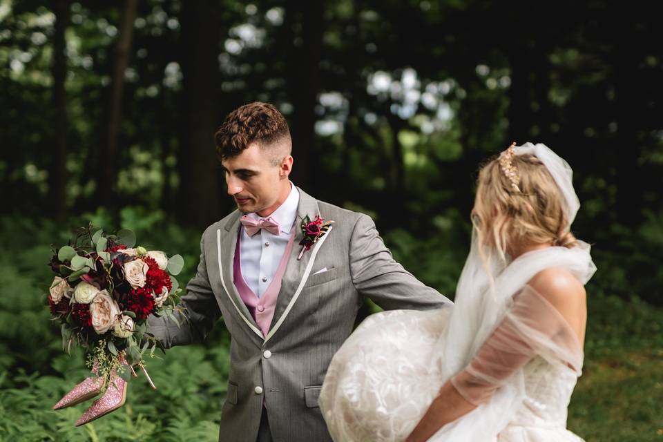 Candid bride and groom