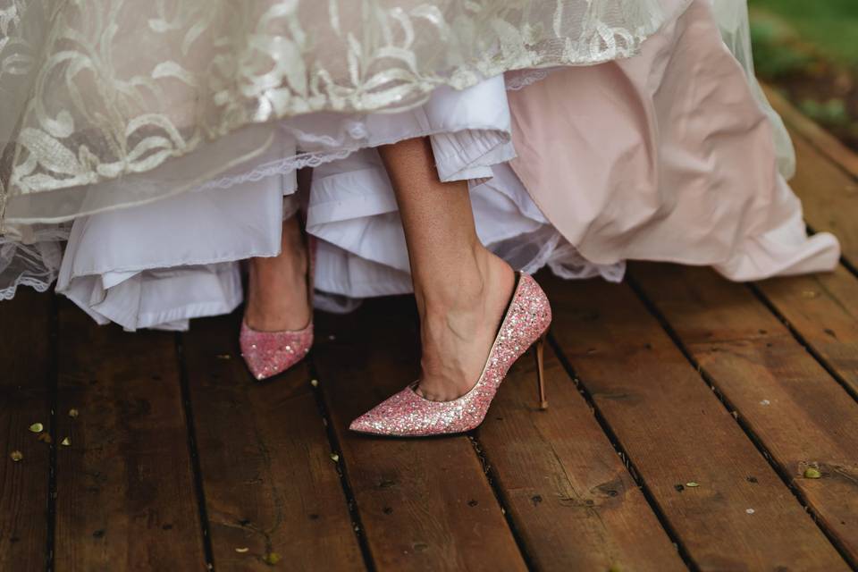 Pink glitter wedding shoes